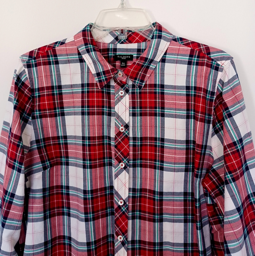 Talbots Plaid Cotton Button Down Shirt, Size XLp - Picture 5 of 16